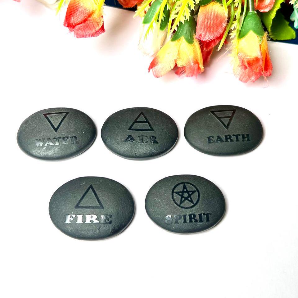 Five Elements Black Tourmaline Stone Set Earth, Air,Fire,Water & Spirit Magic, Spells, Wiccan, Metaphysical