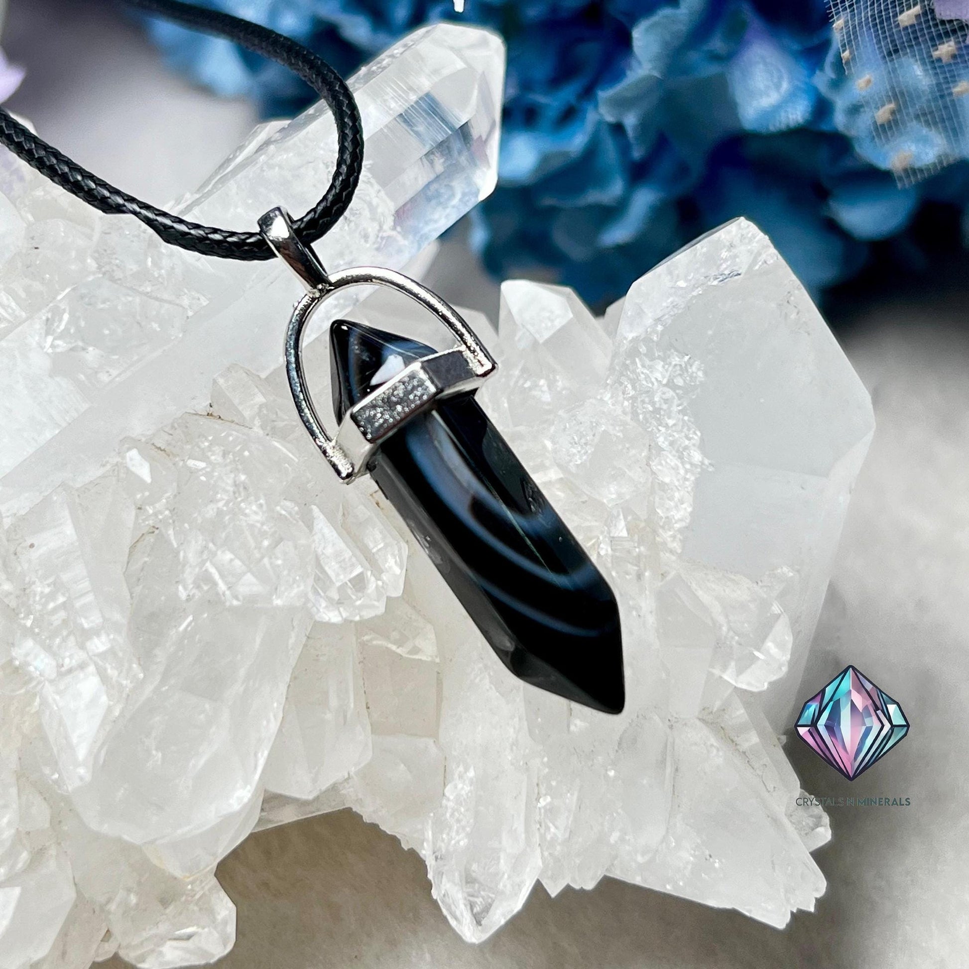 Sulemani Hakik Stone Double Point Pencil Pendant with Black Cord