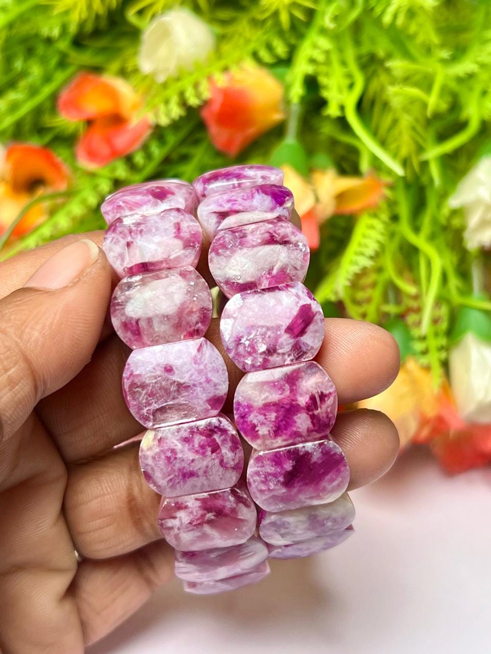 15 MM Star lepidolite Stone Bracelet l Stretchable Bracelet AAAAA +++++