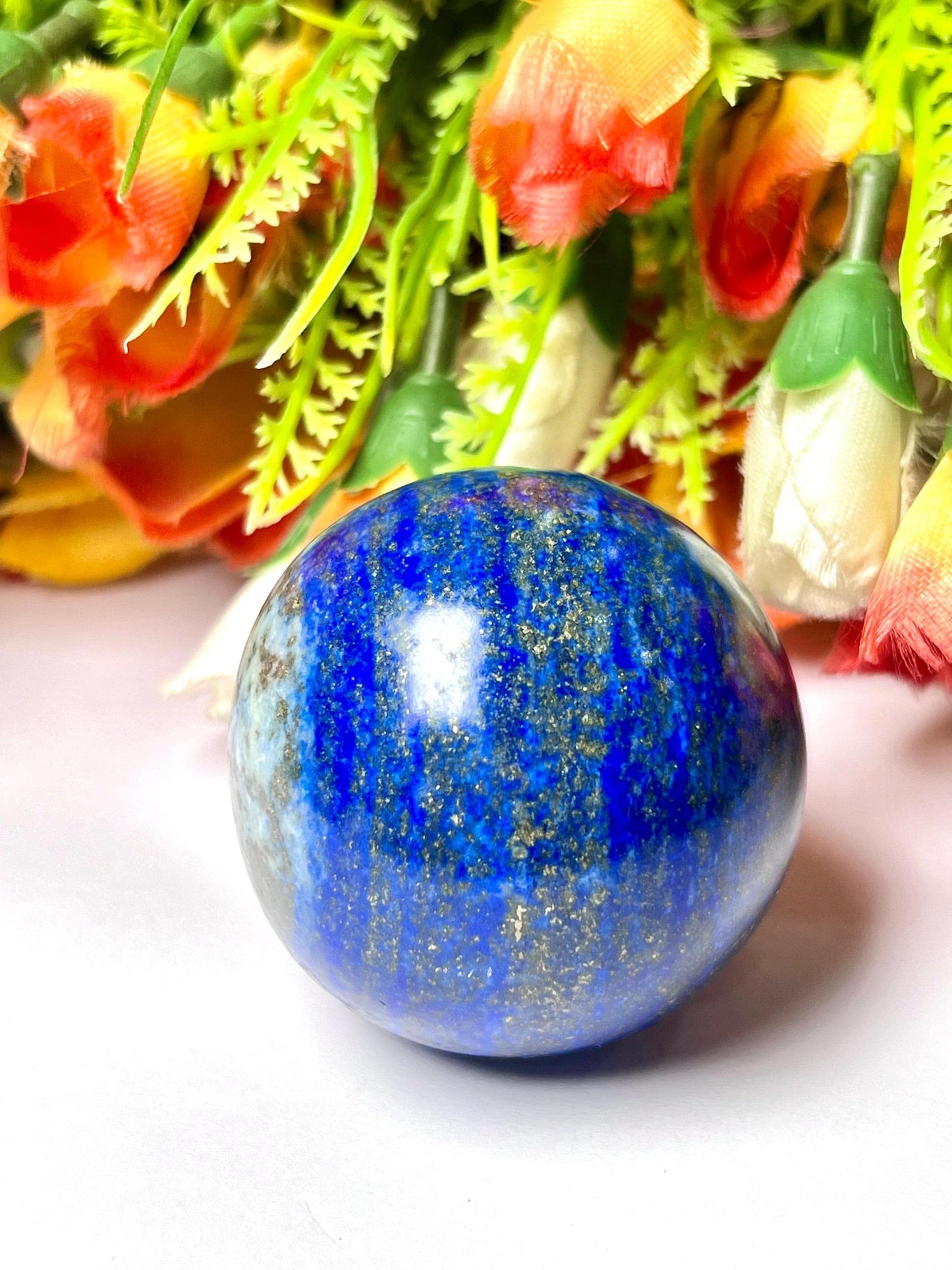 Lapis Lazuli Stone Sphere 40 MM Crystal Ball Orb Pocket Stone Meditation Space Crystal Grid With wooden Stand