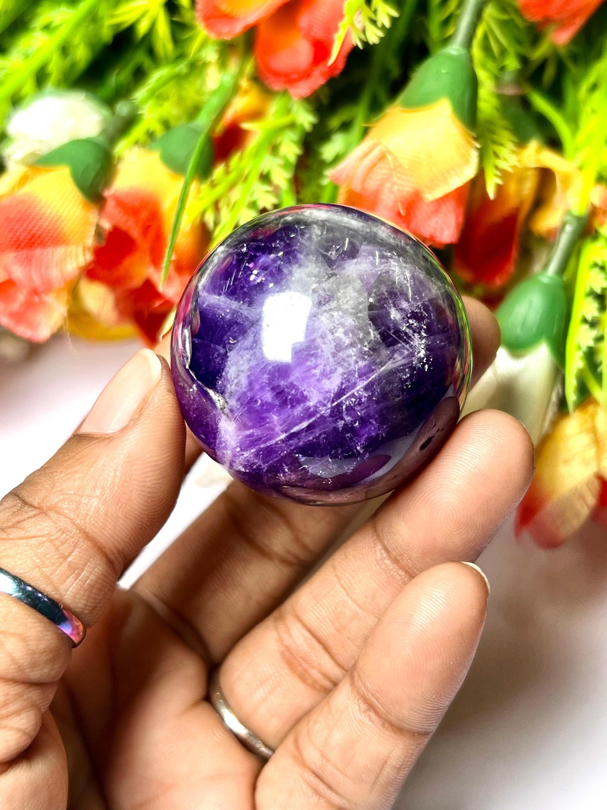 Amethyst Stone Sphere 40 MM Crystal Ball Orb Pocket Stone Meditation Space Crystal Grid With wooden Stand