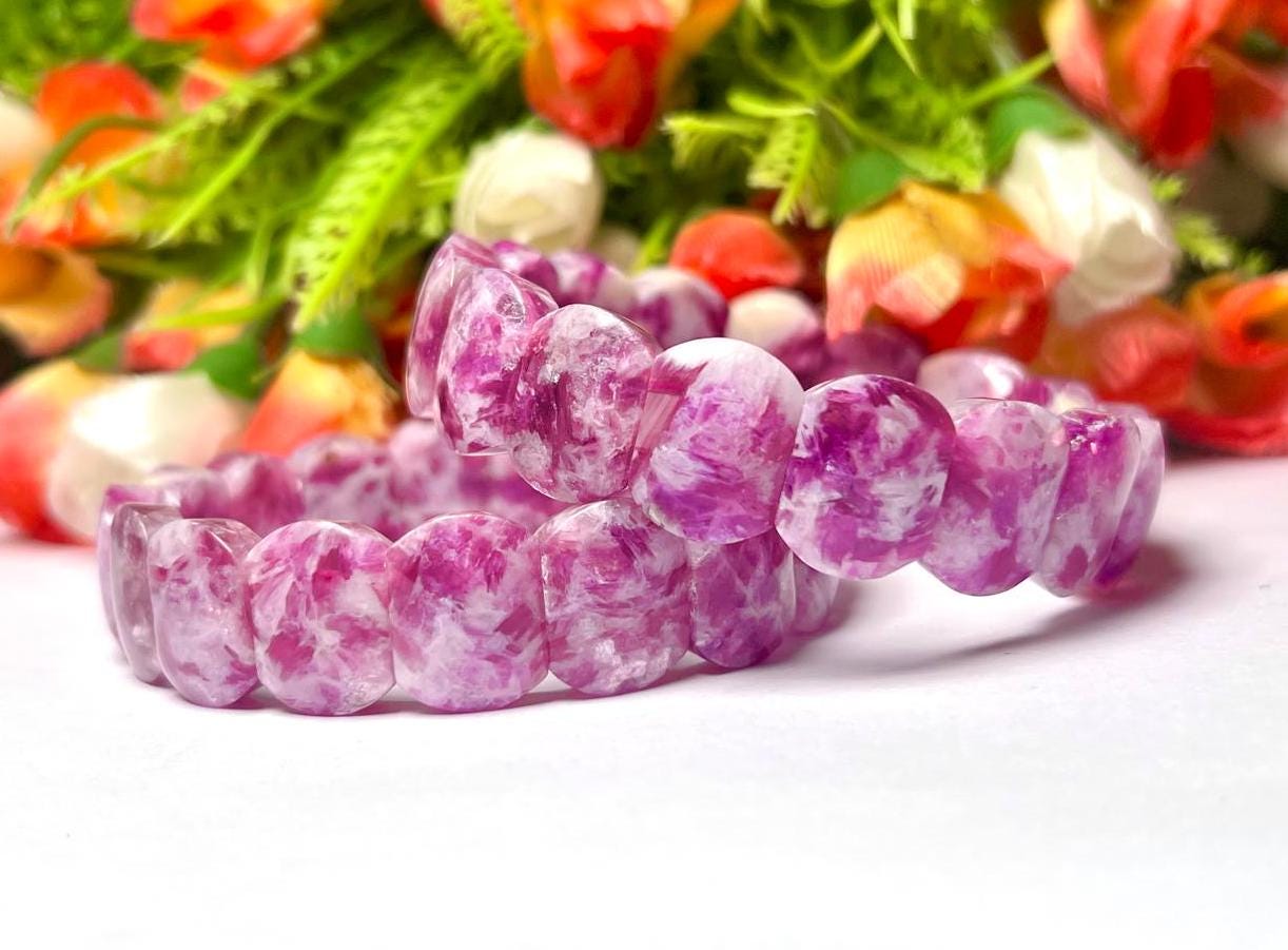 15 MM Star lepidolite Stone Bracelet l Stretchable Bracelet AAAAA +++++