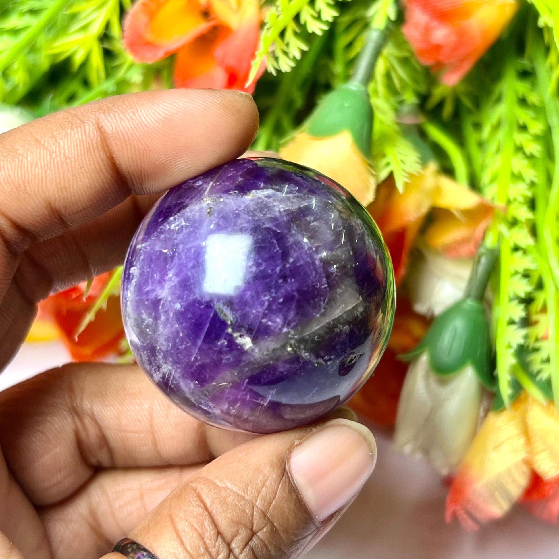 Amethyst Stone Sphere 40 MM Crystal Ball Orb Pocket Stone Meditation Space Crystal Grid With wooden Stand