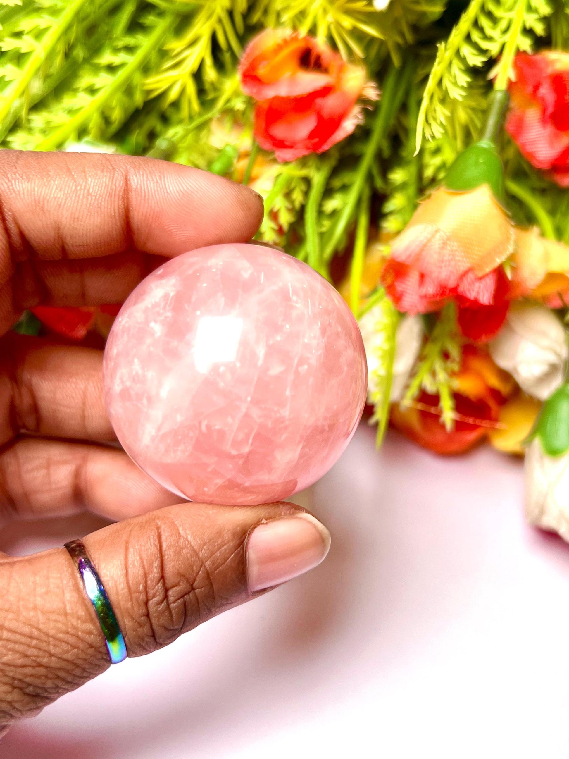 Rose Quartz Stone Sphere 40 MM Crystal Ball Orb Pocket Stone Meditation Space Crystal Grid With wooden Stand