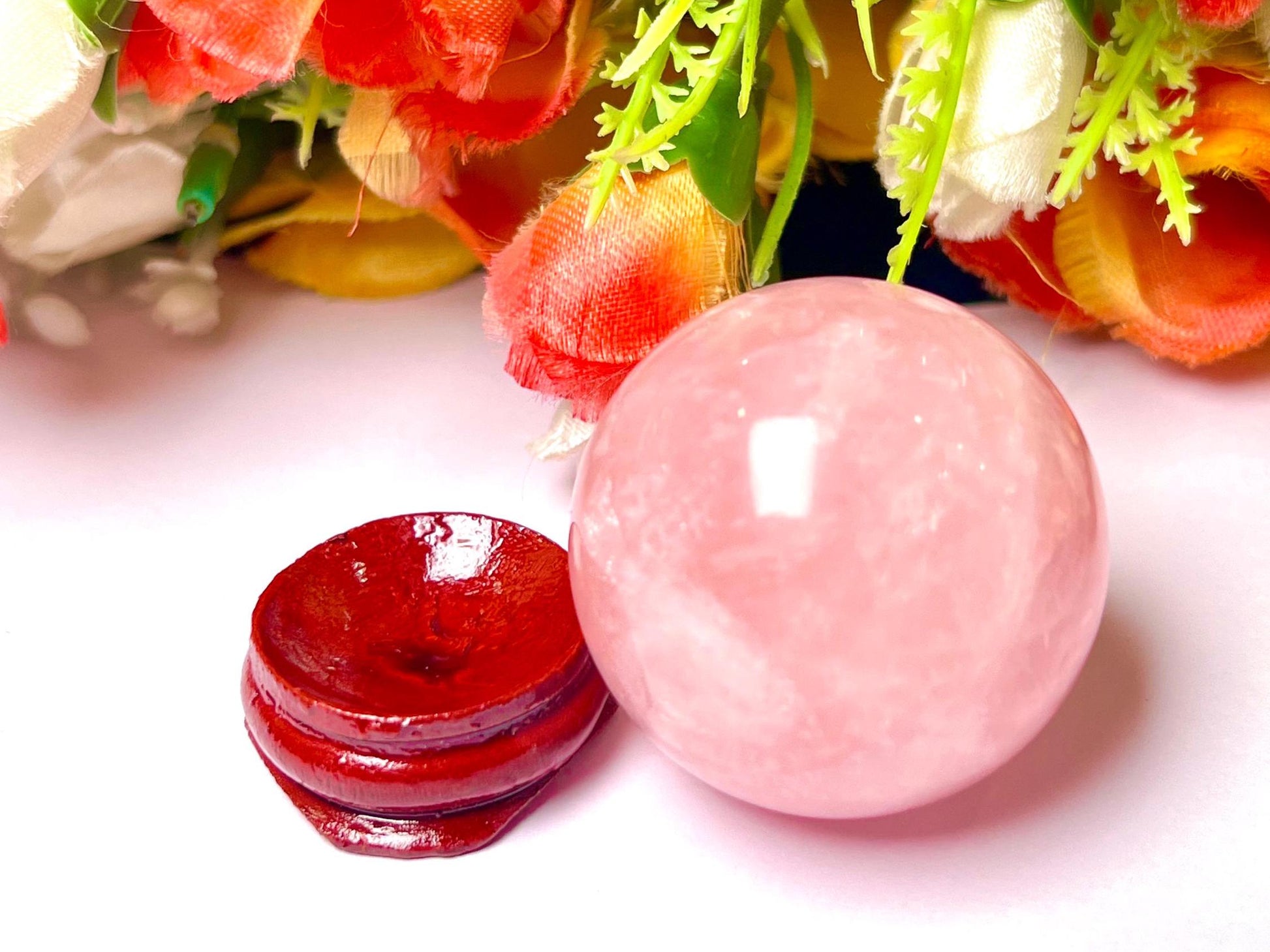 Rose Quartz Stone Sphere 40 MM Crystal Ball Orb Pocket Stone Meditation Space Crystal Grid With wooden Stand