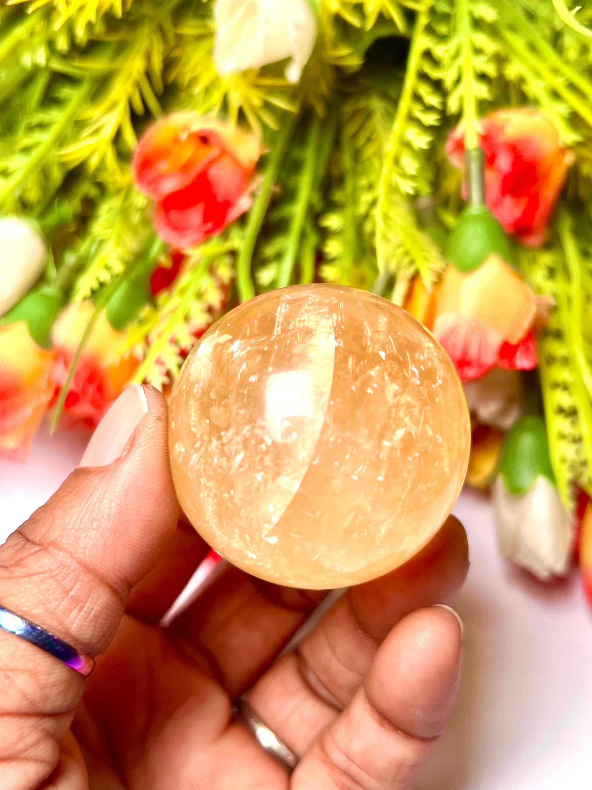 Yellow Calcite Stone Sphere 40 MM Crystal Ball Orb Pocket Stone Meditation Space Crystal Grid With wooden Stand