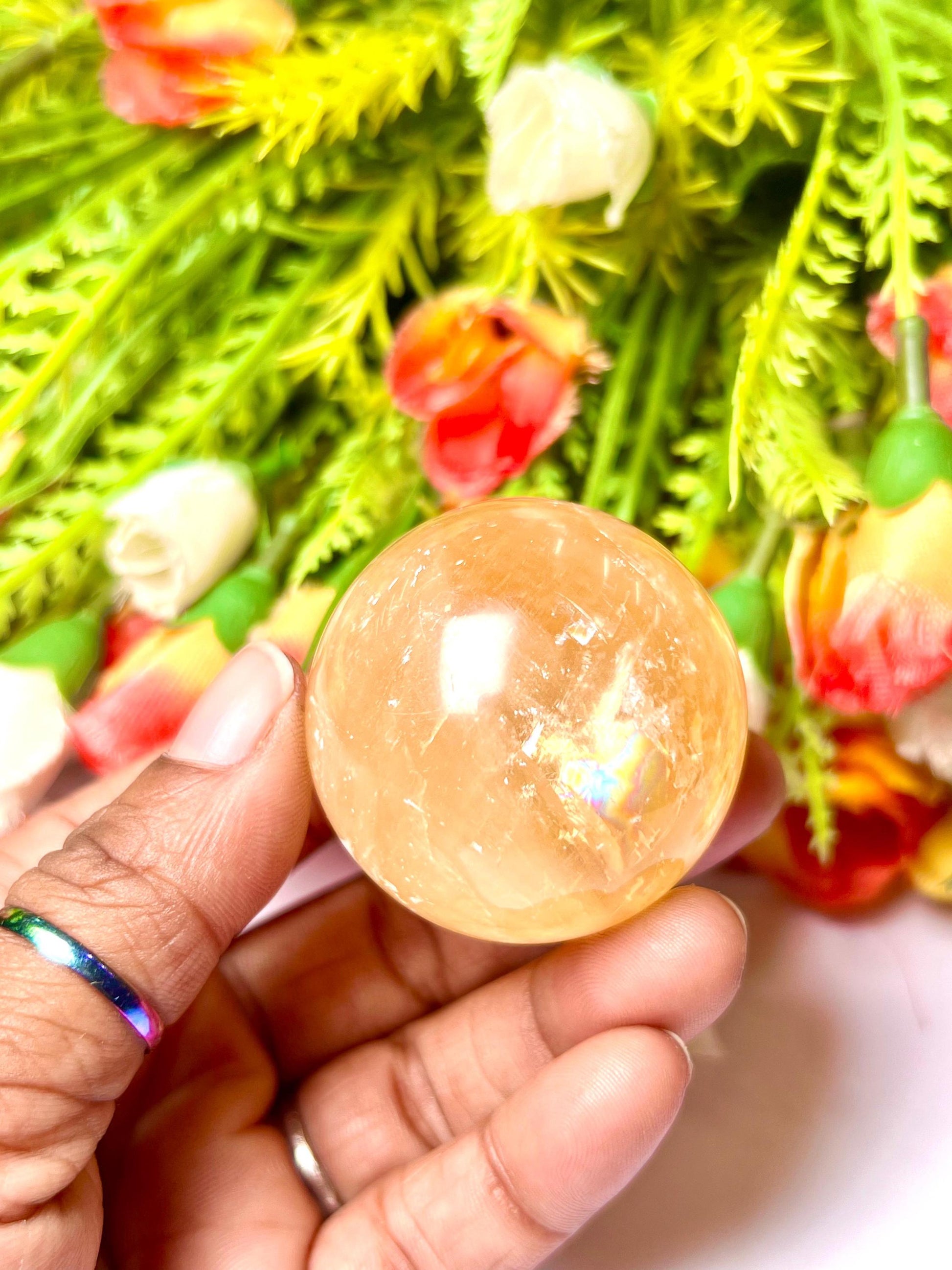 Yellow Calcite Stone Sphere 40 MM Crystal Ball Orb Pocket Stone Meditation Space Crystal Grid With wooden Stand