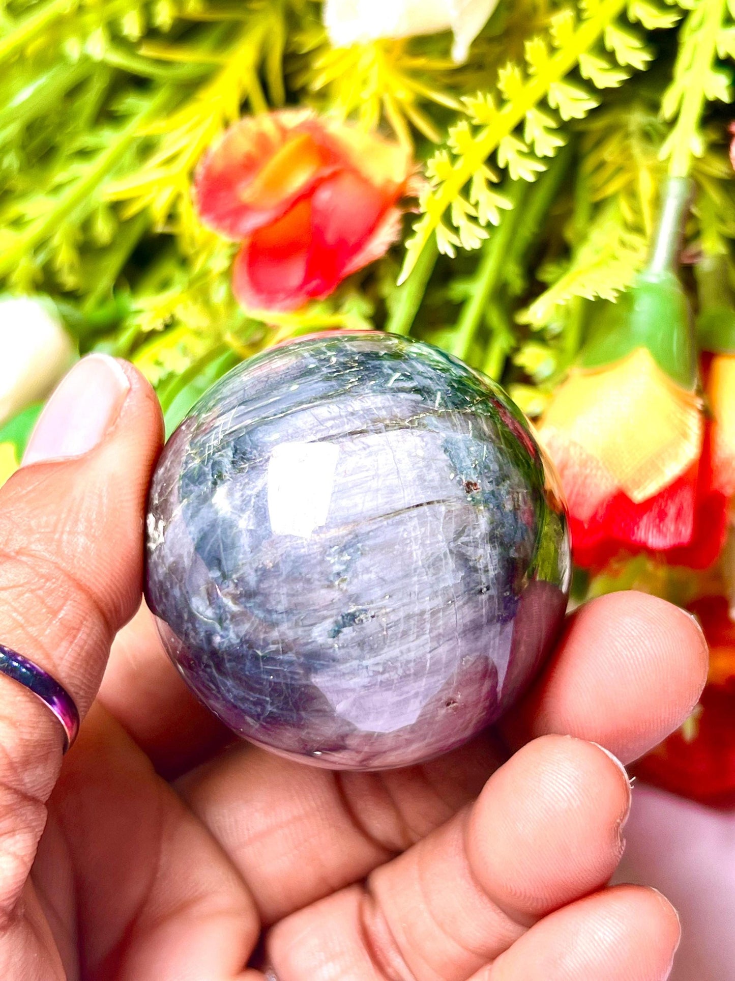 Grey Cats Eye Stone Sphere 40 MM Crystal Ball Orb Pocket Stone Meditation Space Crystal Grid With wooden Stand