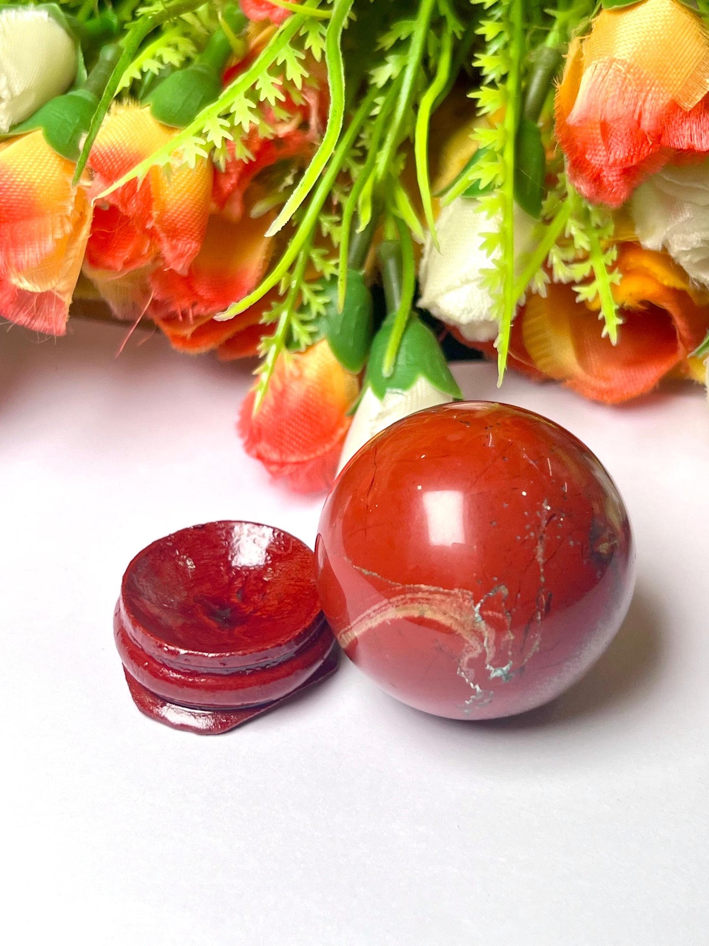 Red Jasper Stone Sphere 40 MM Crystal Ball Orb Pocket Stone Meditation Space Crystal Grid With wooden Stand