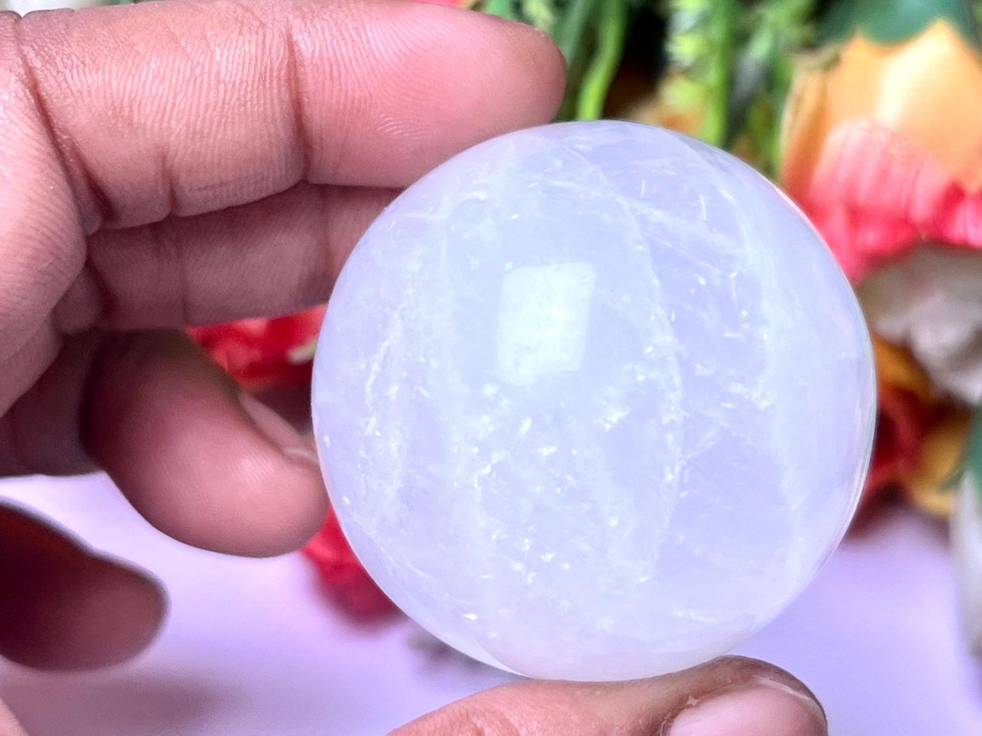 Himalayan Crystal Stone Sphere 40 MM Crystal Ball Orb Pocket Stone Meditation Space Crystal Grid With wooden Stand