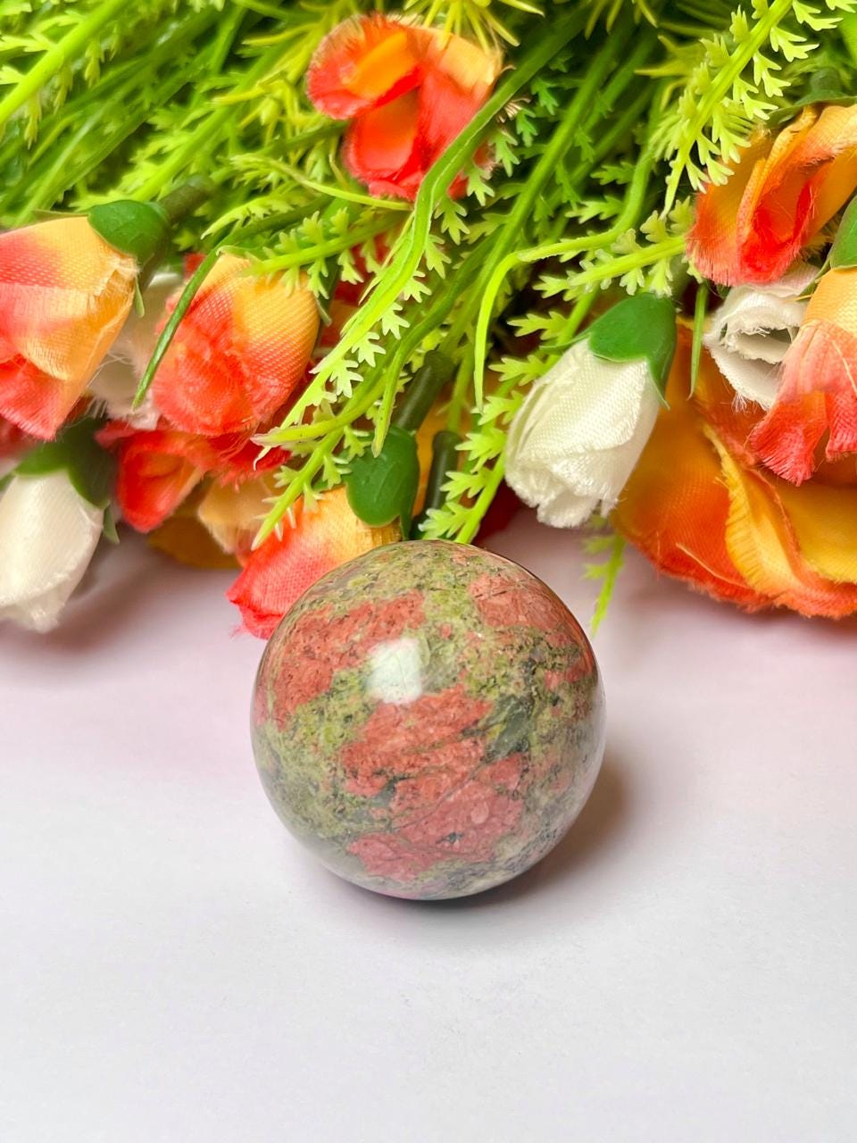 Unakite Jasper Stone Sphere 40 MM Crystal Ball Orb Pocket Stone Meditation Space Crystal Grid With wooden Stand