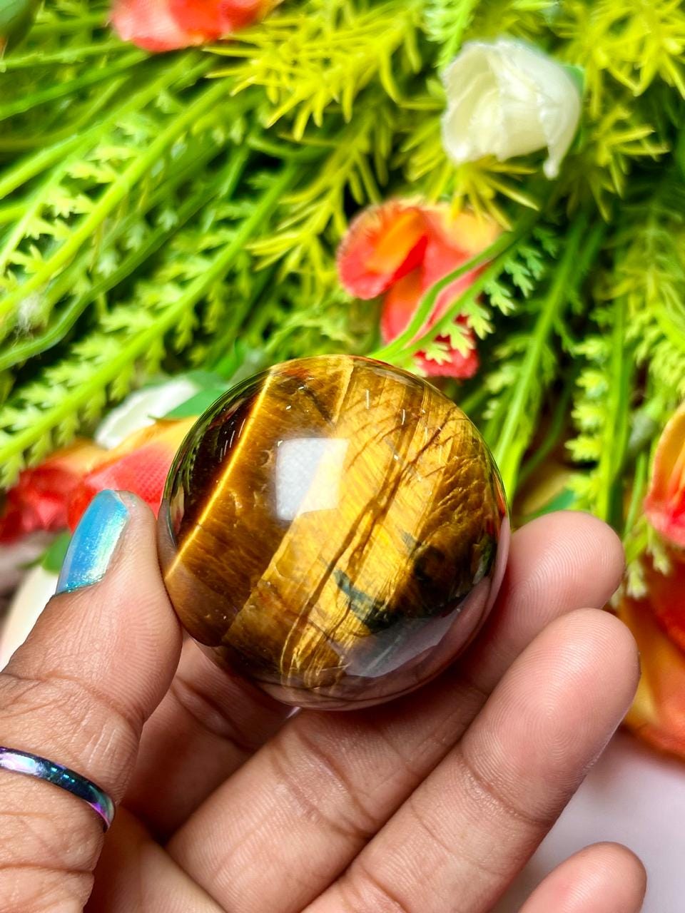 Tiger's eye Stone Sphere 40 MM Crystal Ball Orb Pocket Stone Meditation Space Crystal Grid With wooden Stand