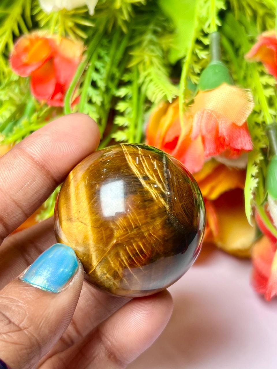 Tiger's eye Stone Sphere 40 MM Crystal Ball Orb Pocket Stone Meditation Space Crystal Grid With wooden Stand