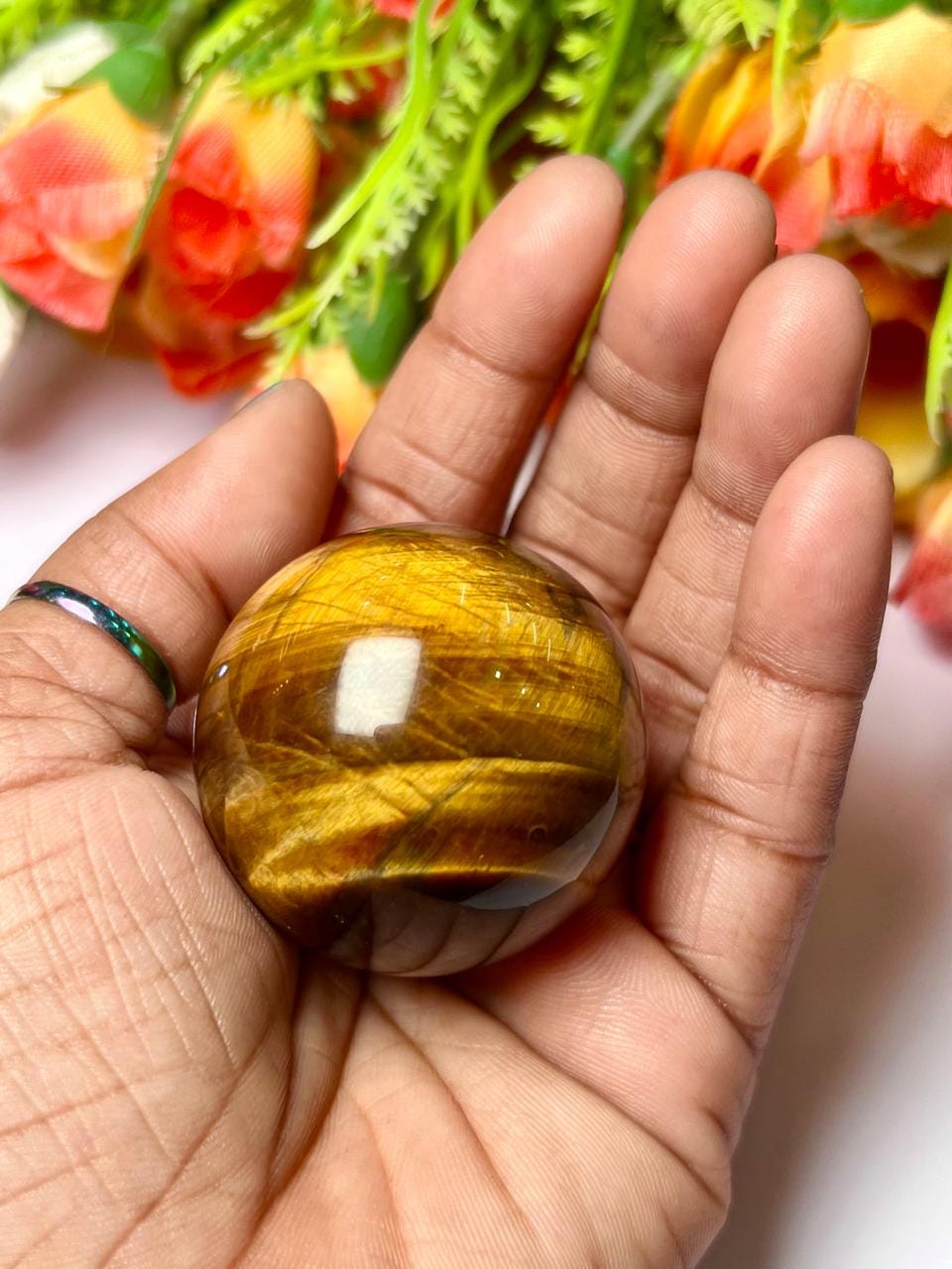 Tiger's eye Stone Sphere 40 MM Crystal Ball Orb Pocket Stone Meditation Space Crystal Grid With wooden Stand