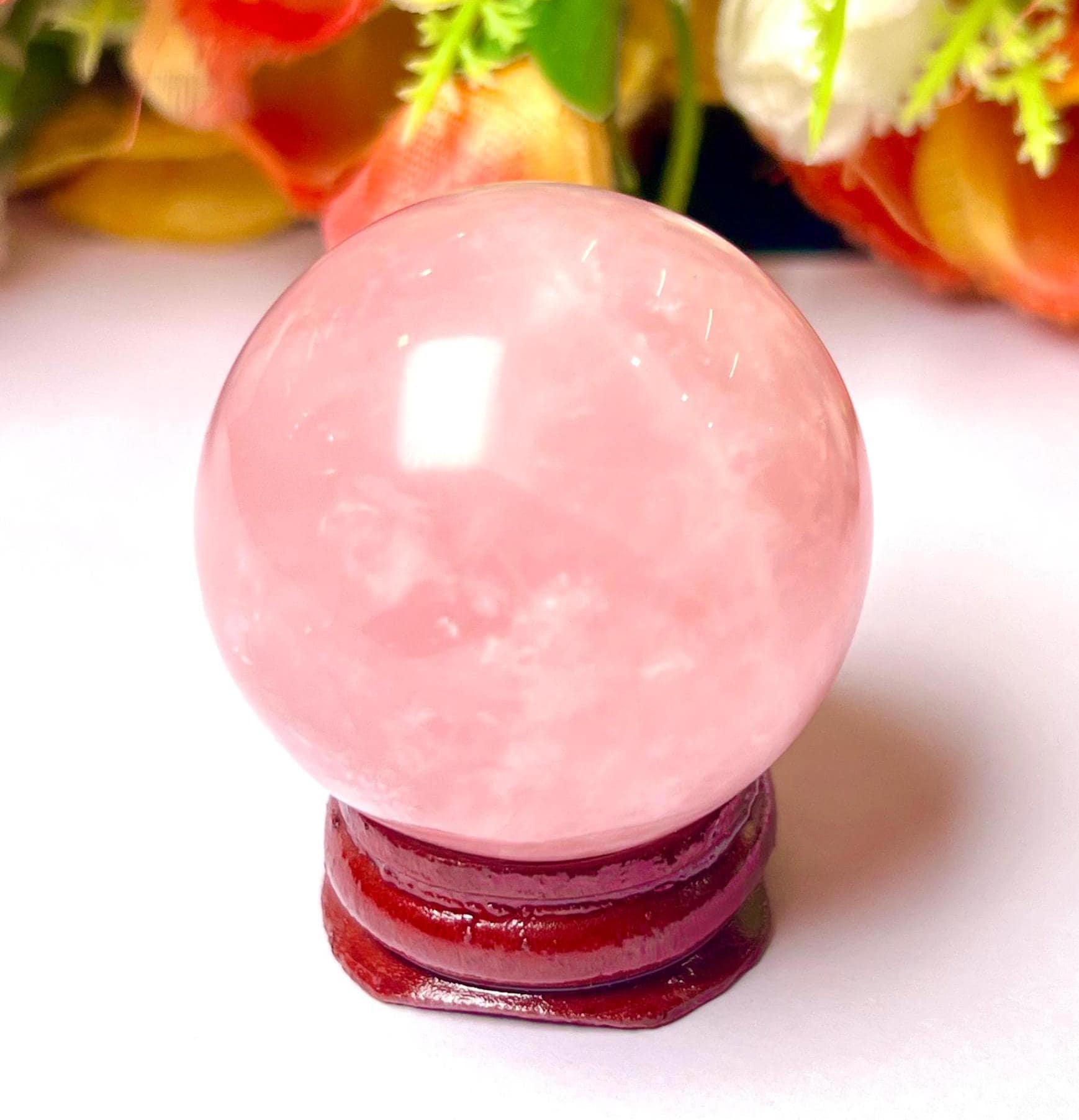 Rose Quartz Stone Sphere 40 MM Crystal Ball Orb Pocket Stone Meditation Space Crystal Grid With wooden Stand