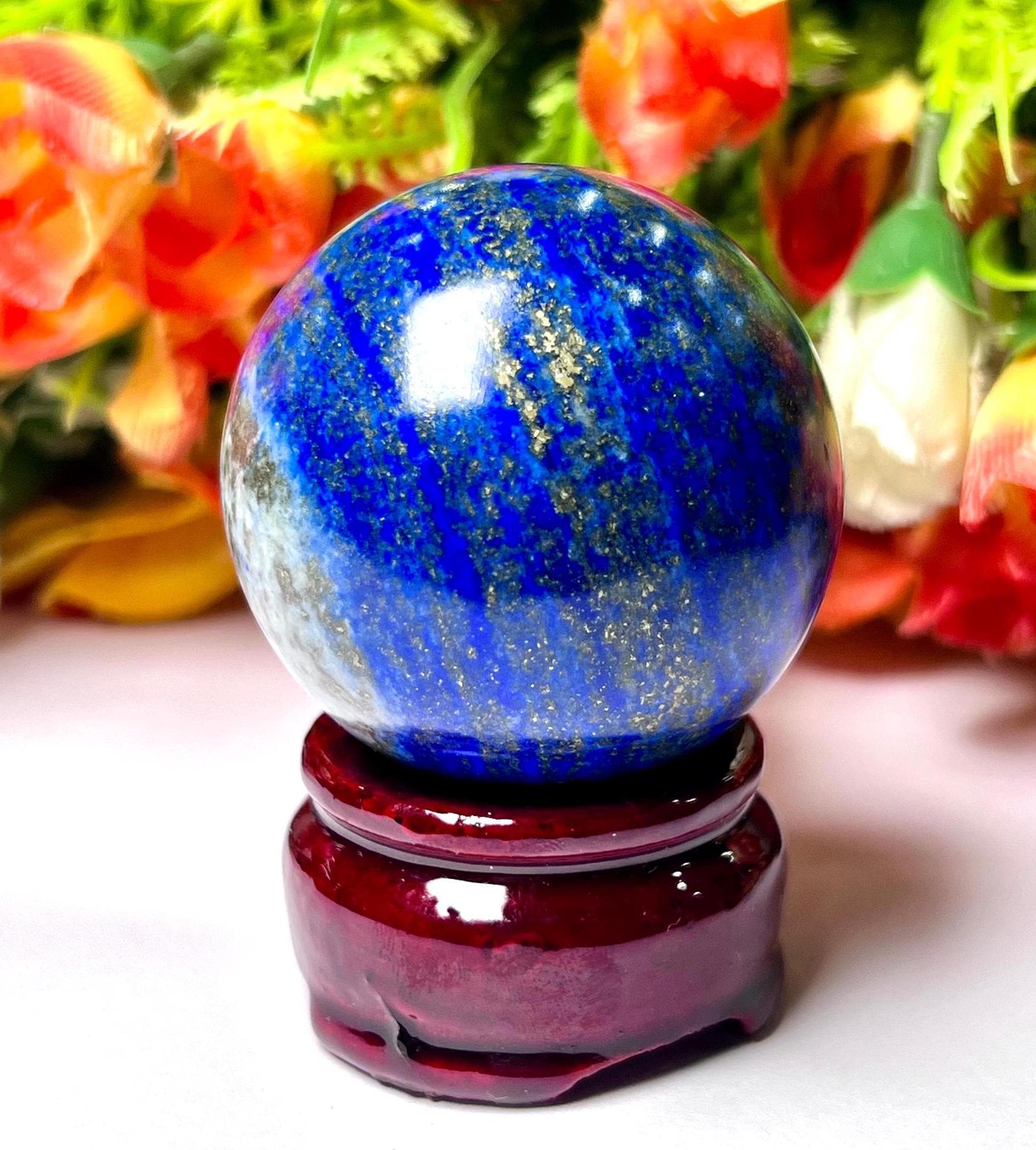 Lapis Lazuli Stone Sphere 40 MM Crystal Ball Orb Pocket Stone Meditation Space Crystal Grid With wooden Stand