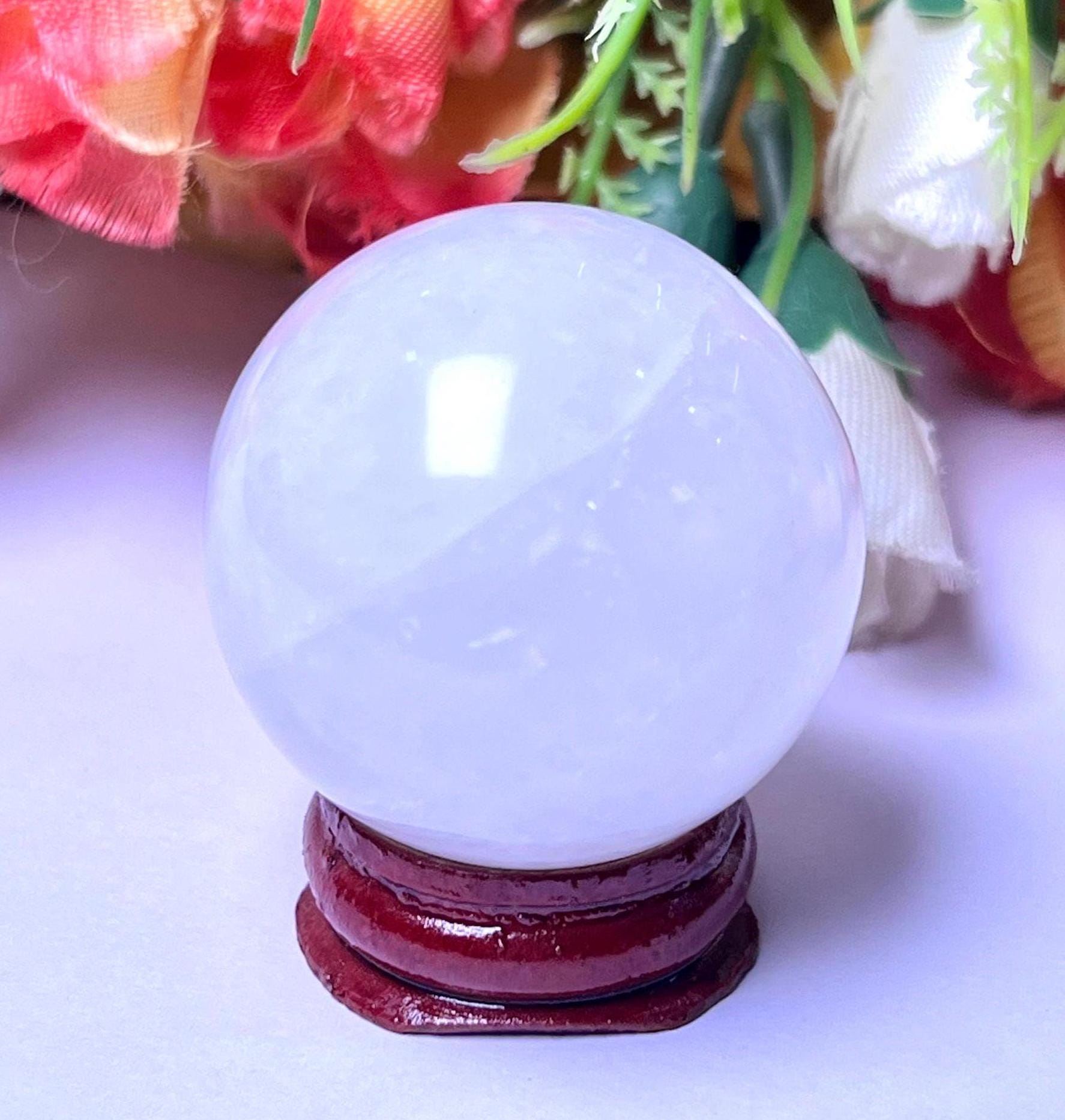 Himalayan Crystal Stone Sphere 40 MM Crystal Ball Orb Pocket Stone Meditation Space Crystal Grid With wooden Stand