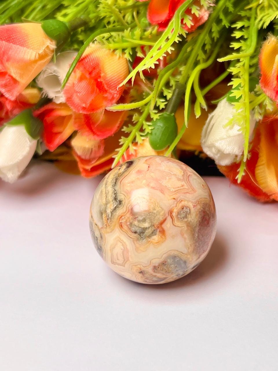 Crazy Lace Agate Stone Sphere 40 MM Crystal Ball Orb Pocket Stone Meditation Space Crystal Grid With wooden Stand