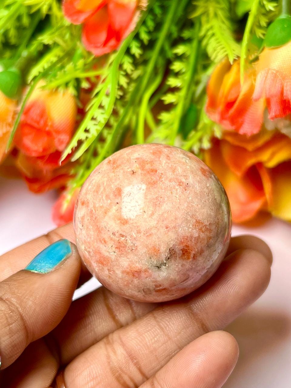 Sunstone Crystal Stone Sphere 40 MM Crystal Ball Orb Pocket Stone Meditation Space Crystal Grid With wooden Stand