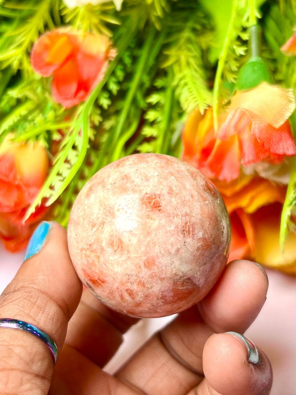 Sunstone Crystal Stone Sphere 40 MM Crystal Ball Orb Pocket Stone Meditation Space Crystal Grid With wooden Stand