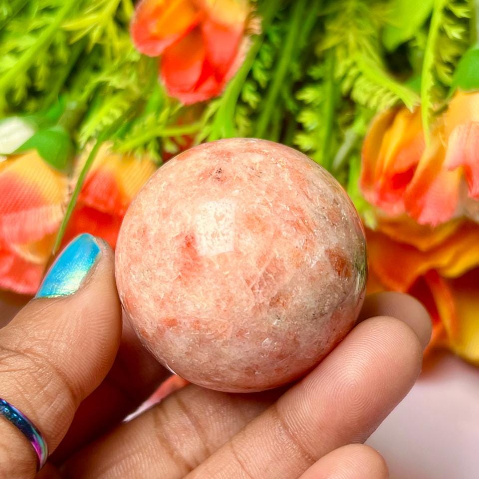 Sunstone Crystal Stone Sphere 40 MM Crystal Ball Orb Pocket Stone Meditation Space Crystal Grid With wooden Stand