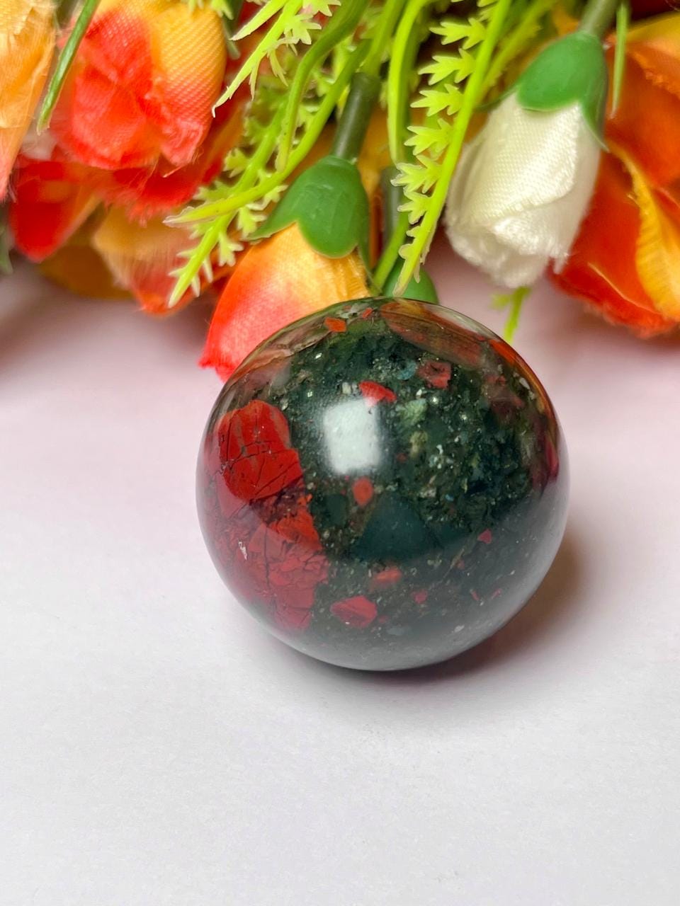 African Blood Stone Stone Sphere 40 MM Crystal Ball Orb Pocket Stone Meditation Space Crystal Grid With wooden Stand