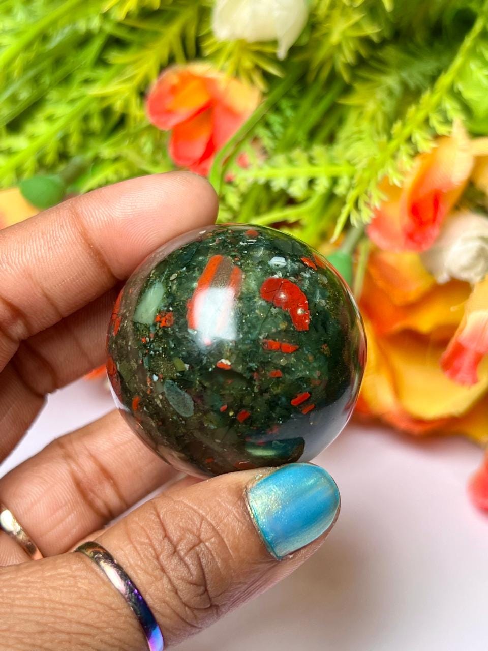 African Blood Stone Stone Sphere 40 MM Crystal Ball Orb Pocket Stone Meditation Space Crystal Grid With wooden Stand