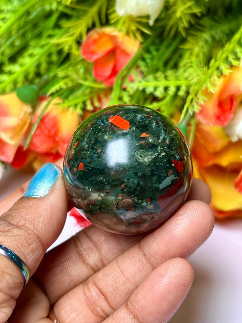 African Blood Stone Stone Sphere 40 MM Crystal Ball Orb Pocket Stone Meditation Space Crystal Grid With wooden Stand