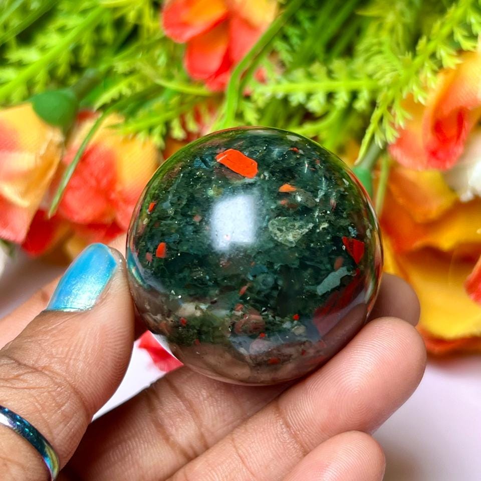 African Blood Stone Stone Sphere 40 MM Crystal Ball Orb Pocket Stone Meditation Space Crystal Grid With wooden Stand