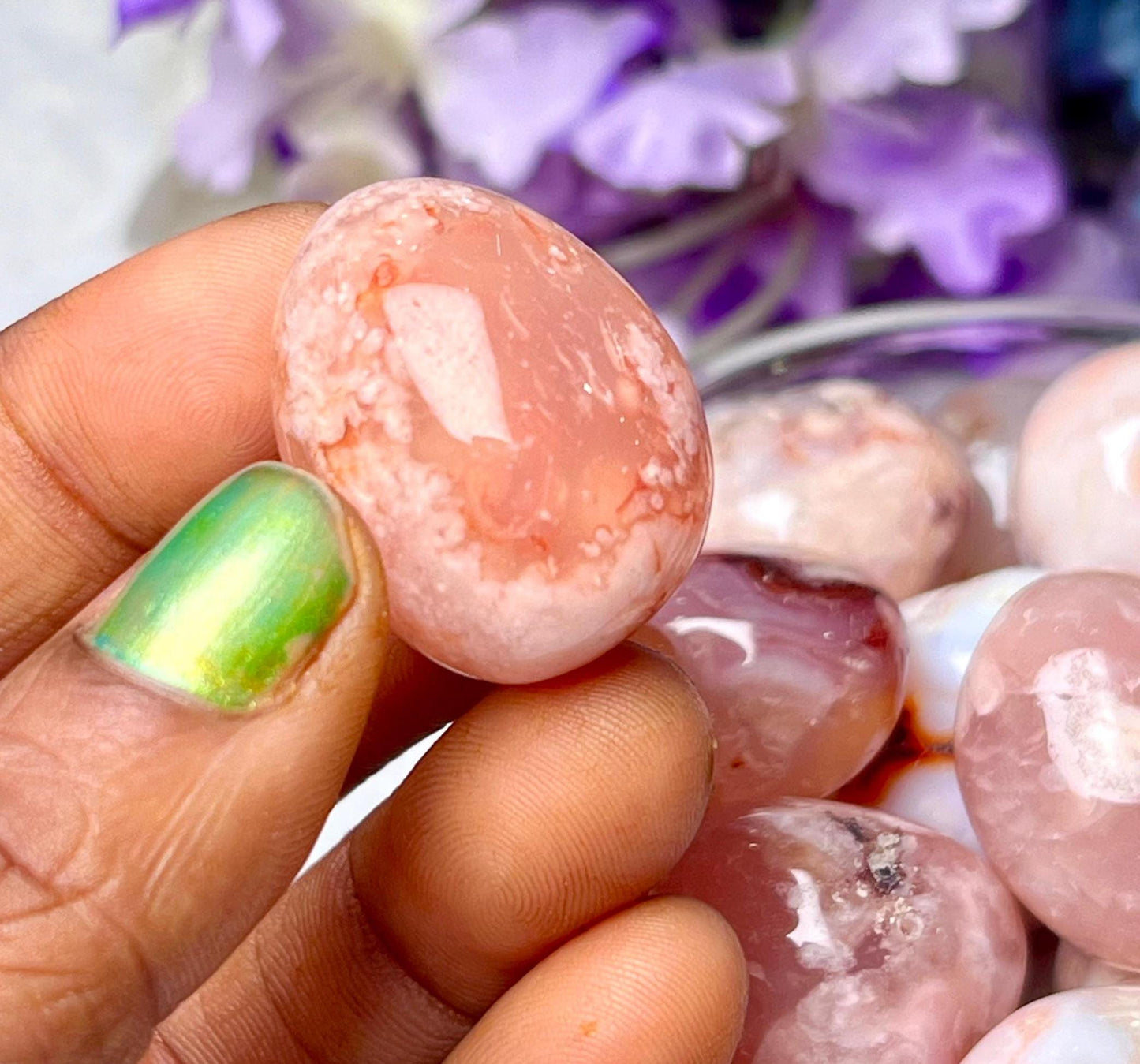 Pink Flower Agate Sakura Stone Tumbled Stone – Spiritual Healing Crystal – Available in Packs of 1, 3, 5, and 10 Pieces (AAAAA+ Quality)