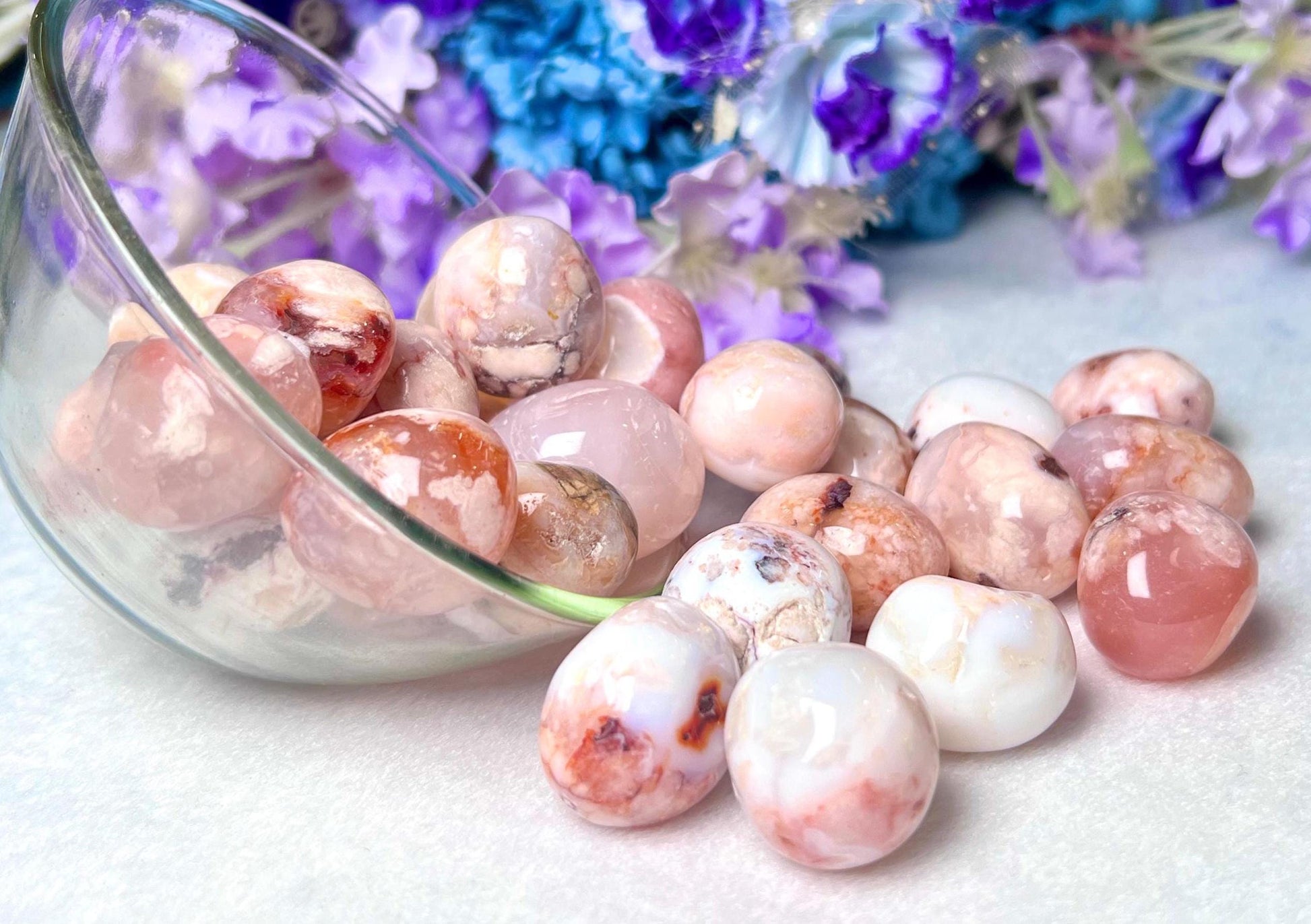 Pink Flower Agate Sakura Stone Tumbled Stone – Spiritual Healing Crystal – Available in Packs of 1, 3, 5, and 10 Pieces (AAAAA+ Quality)