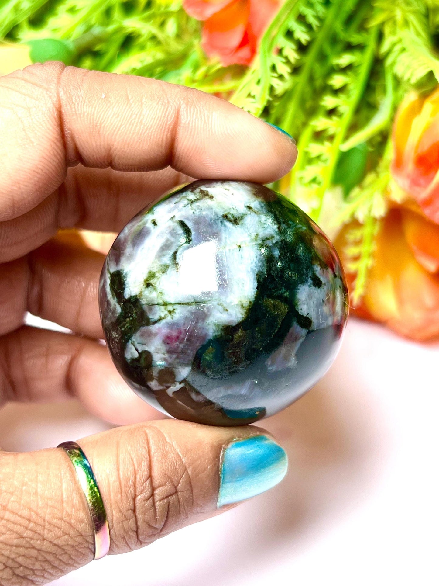 Indigo Gabbro / Mystic Merlinite Stone Sphere 40 MM Crystal Ball Orb Pocket Stone Meditation Space Crystal Grid With wooden Stand