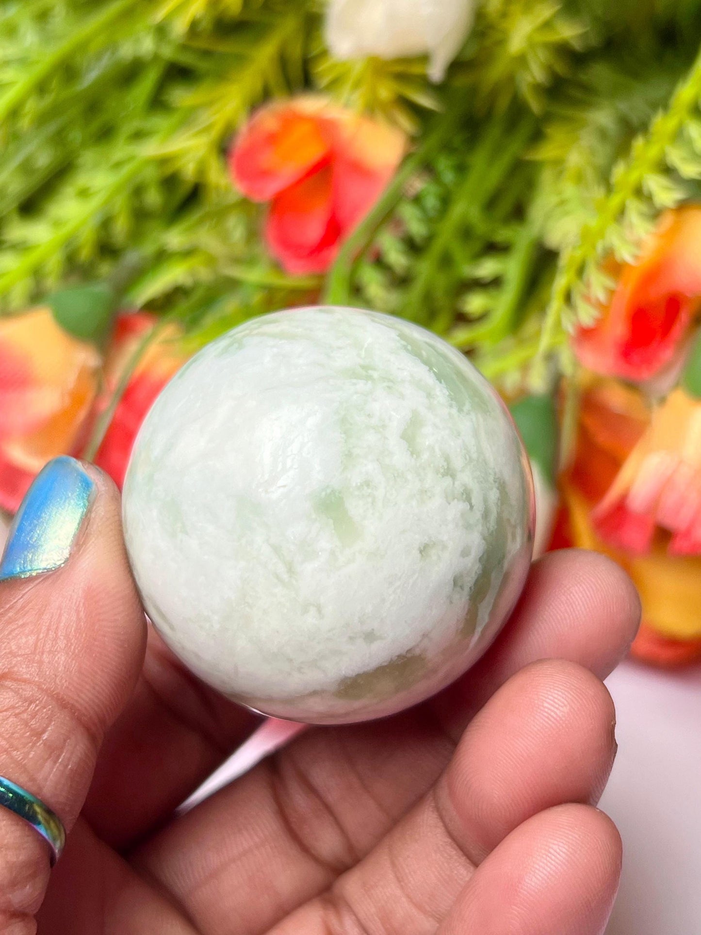 Tremolite Stone Sphere 40 MM Crystal Ball Orb Pocket Stone Meditation Space Crystal Grid With wooden Stand