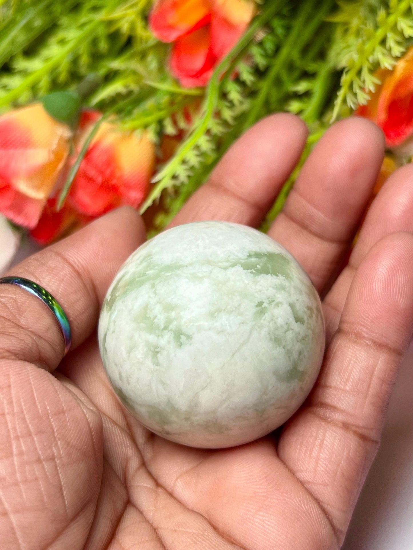 Tremolite Stone Sphere 40 MM Crystal Ball Orb Pocket Stone Meditation Space Crystal Grid With wooden Stand