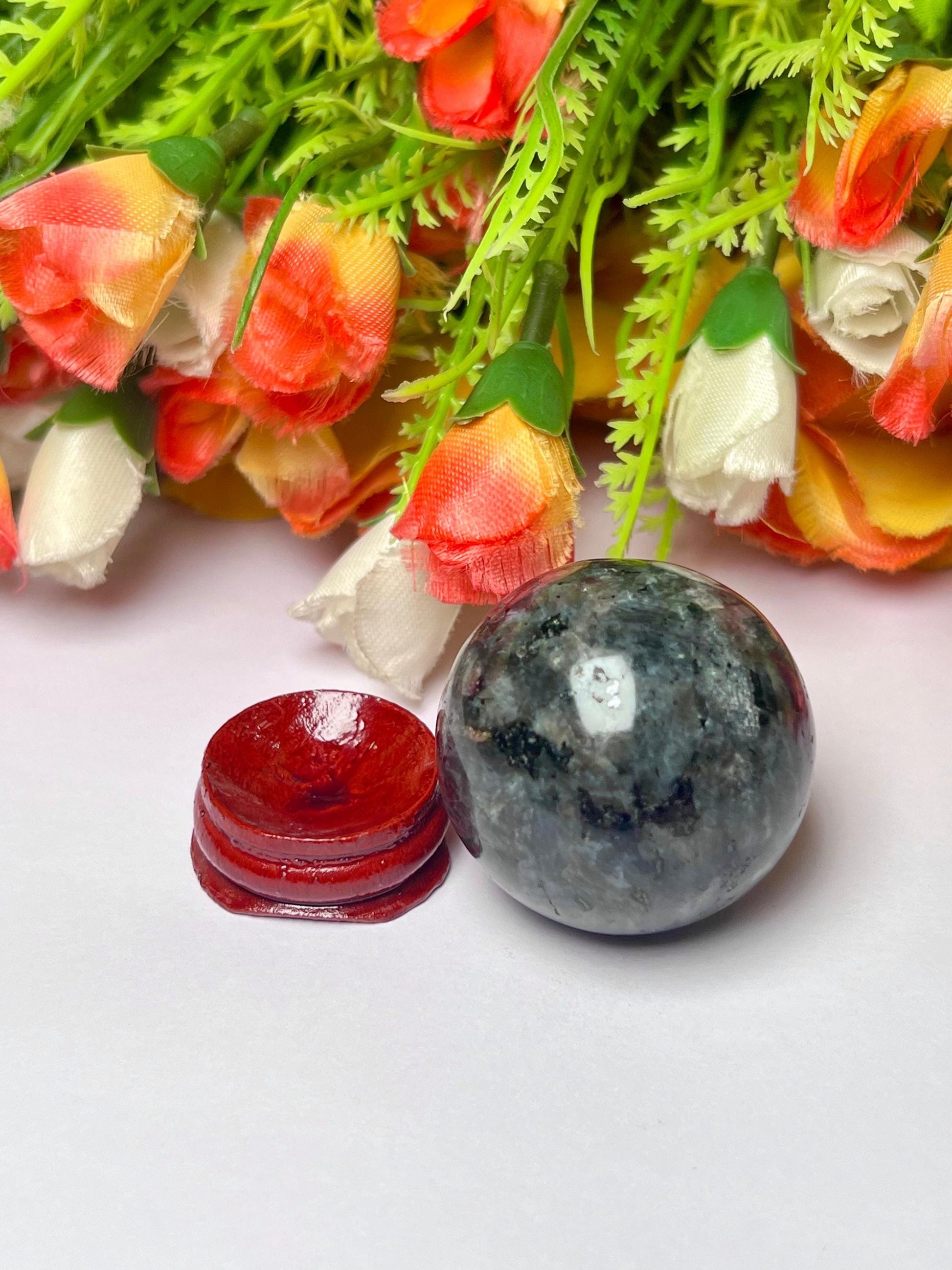 Larvikite Stone Norwegian Labradorite Sphere 40 MM Crystal Ball Orb Pocket Stone Meditation Space Crystal Grid With wooden Stand