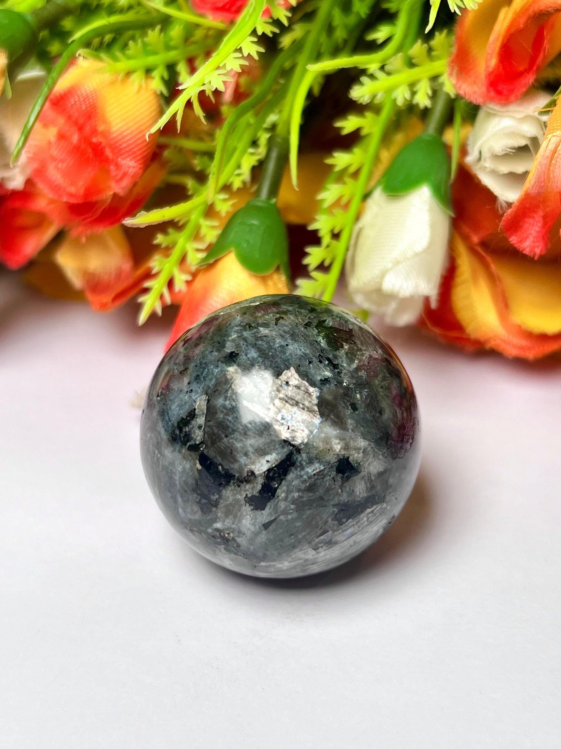 Larvikite Stone Norwegian Labradorite Sphere 40 MM Crystal Ball Orb Pocket Stone Meditation Space Crystal Grid With wooden Stand