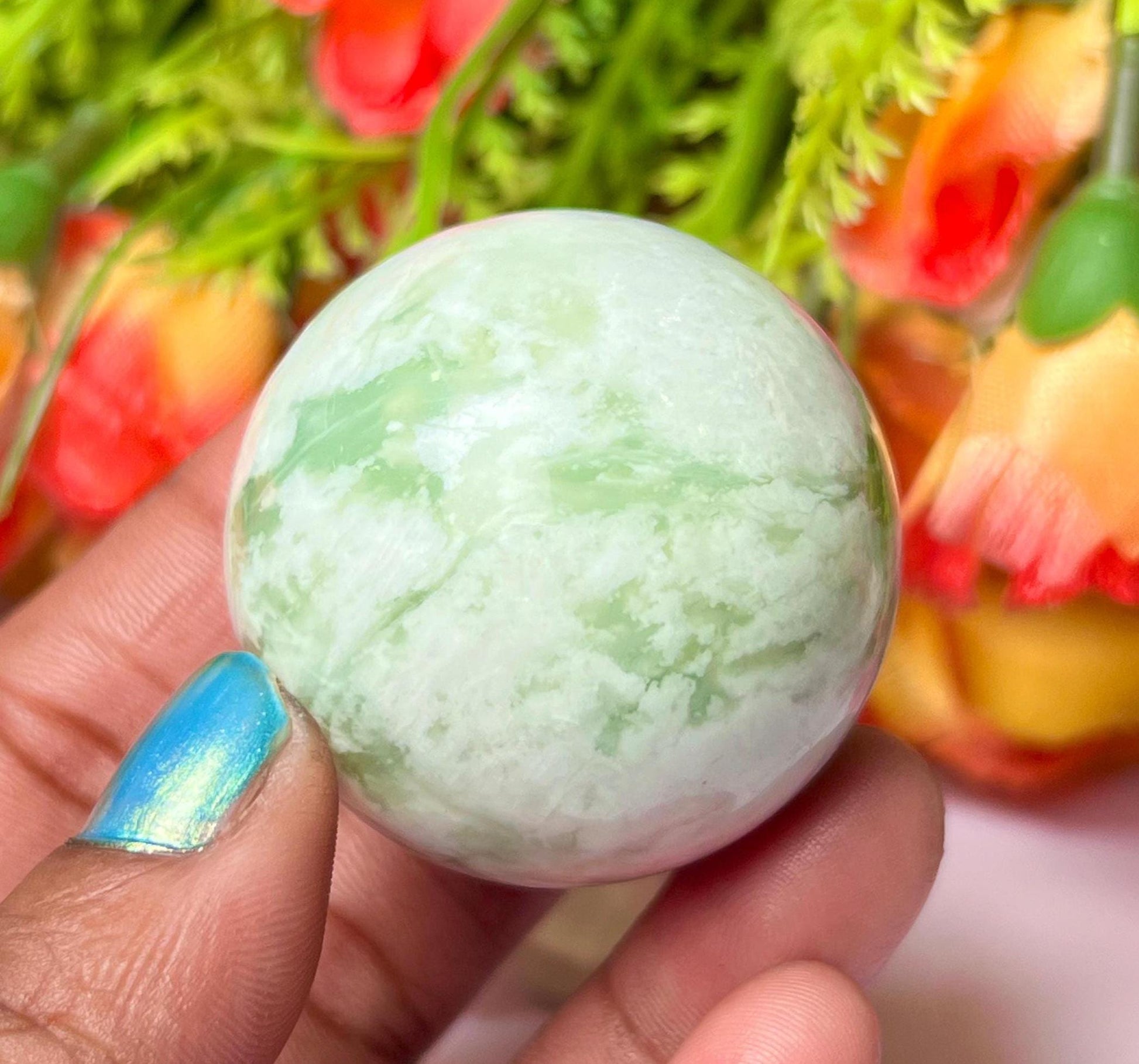 Tremolite Stone Sphere 40 MM Crystal Ball Orb Pocket Stone Meditation Space Crystal Grid With wooden Stand