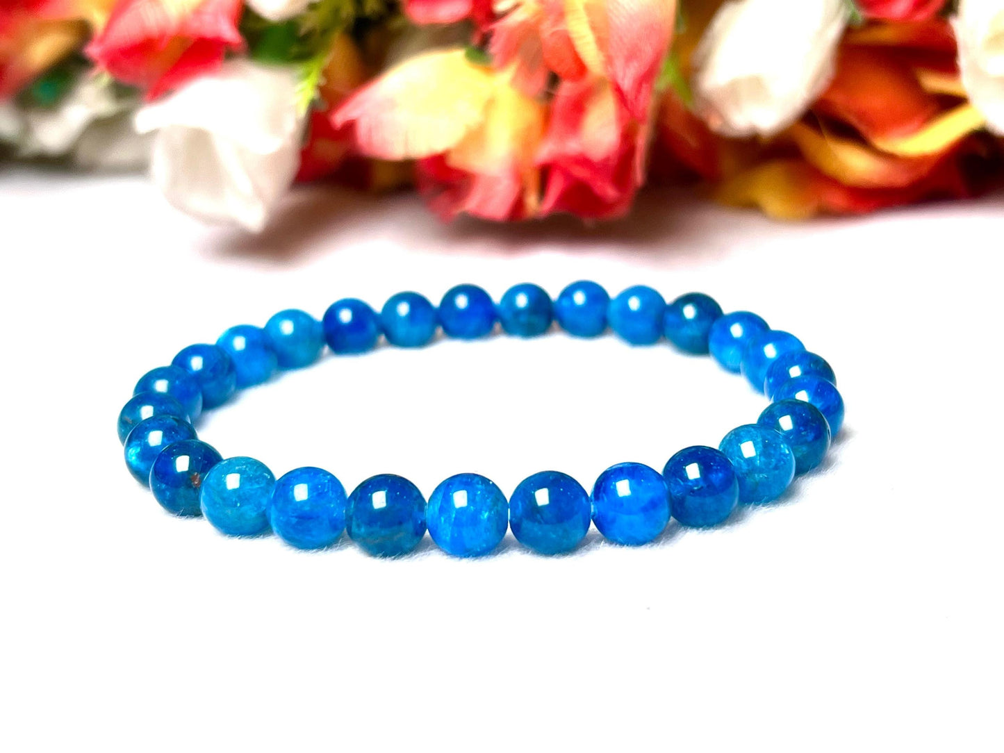 Blue Apatite Stone Bracelet l Stretchable Bracelet l Unisex Bracelet l 8 MM Bracelet