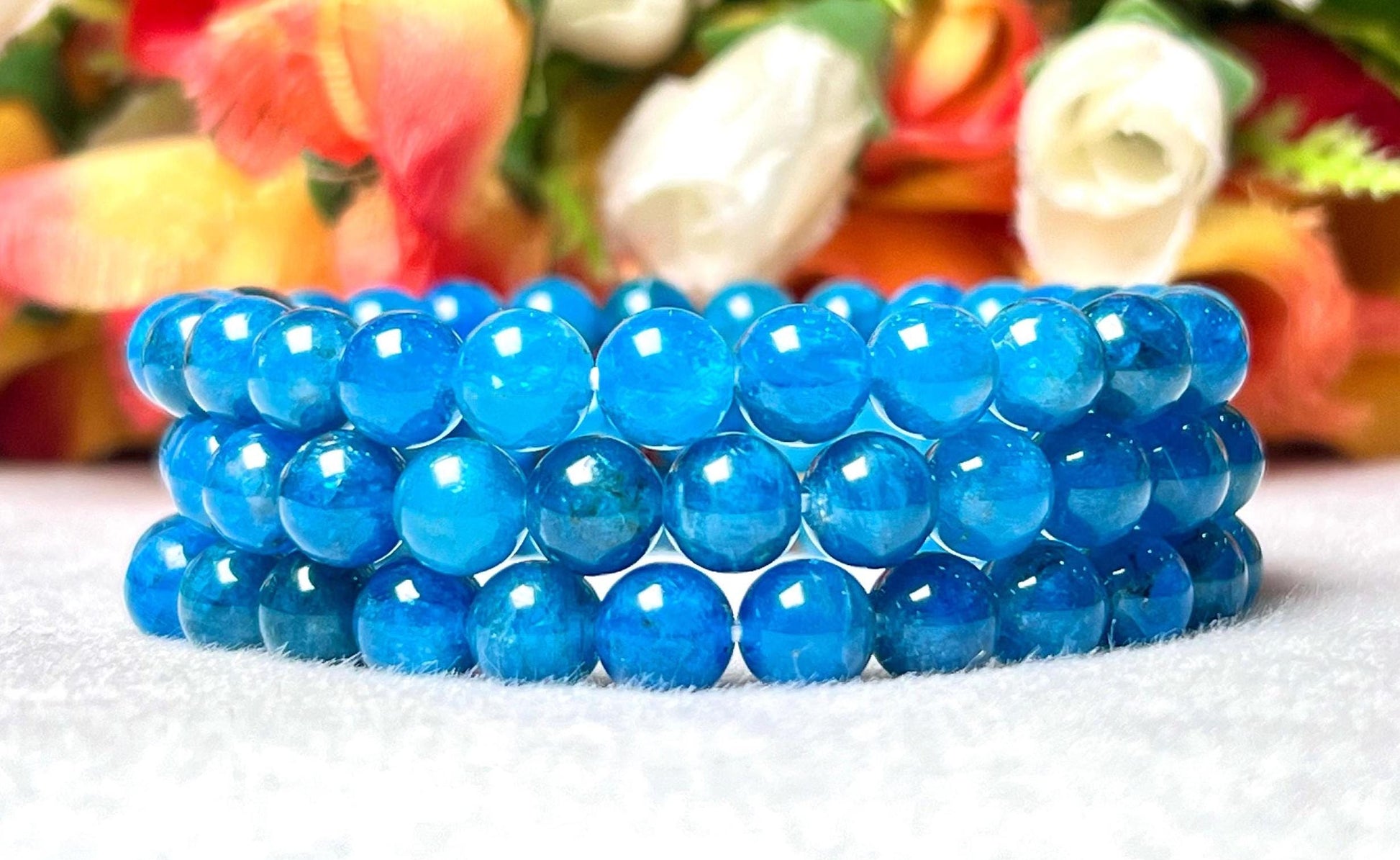 Blue Apatite Stone Bracelet l Stretchable Bracelet l Unisex Bracelet l 8 MM Bracelet