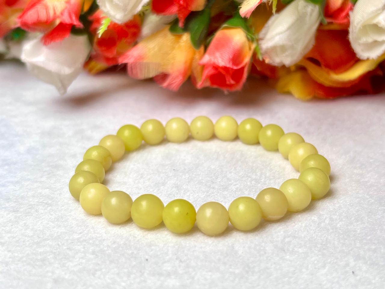 Yellow Lizardite Stone Bracelet l Stretchable Bracelet l Unisex Bracelet l 8 MM Bracelet