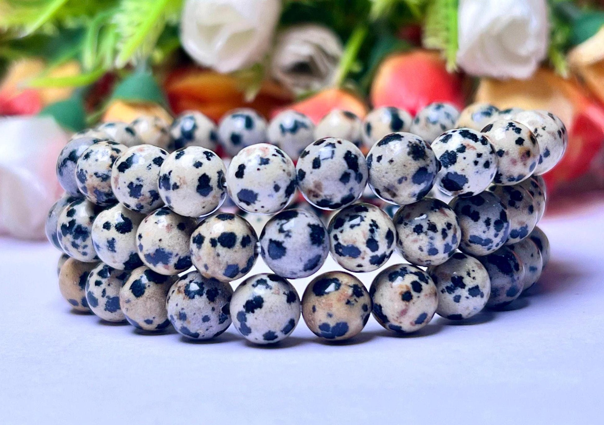 Dalmatian Jasper Stone Bracelet l Stretchable Bracelet l Unisex Bracelet l 8 MM Bracelet