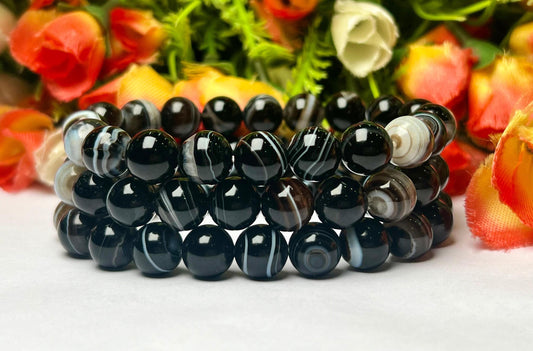 Black Sulemani Stone Bracelet| l Stretchable Bracelet l Unisex Bracelet l 8 MM Bracelet