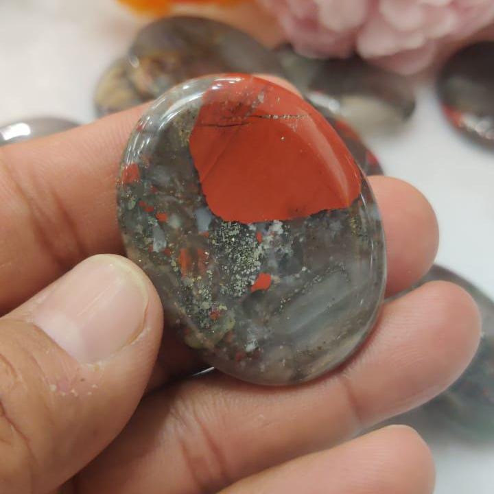 African bloodstone Worry Stone – Crystal Worry Stone – Pocket Stone – Healing Crystal - 4cmx3cm Thumb Stone One (1) Piece