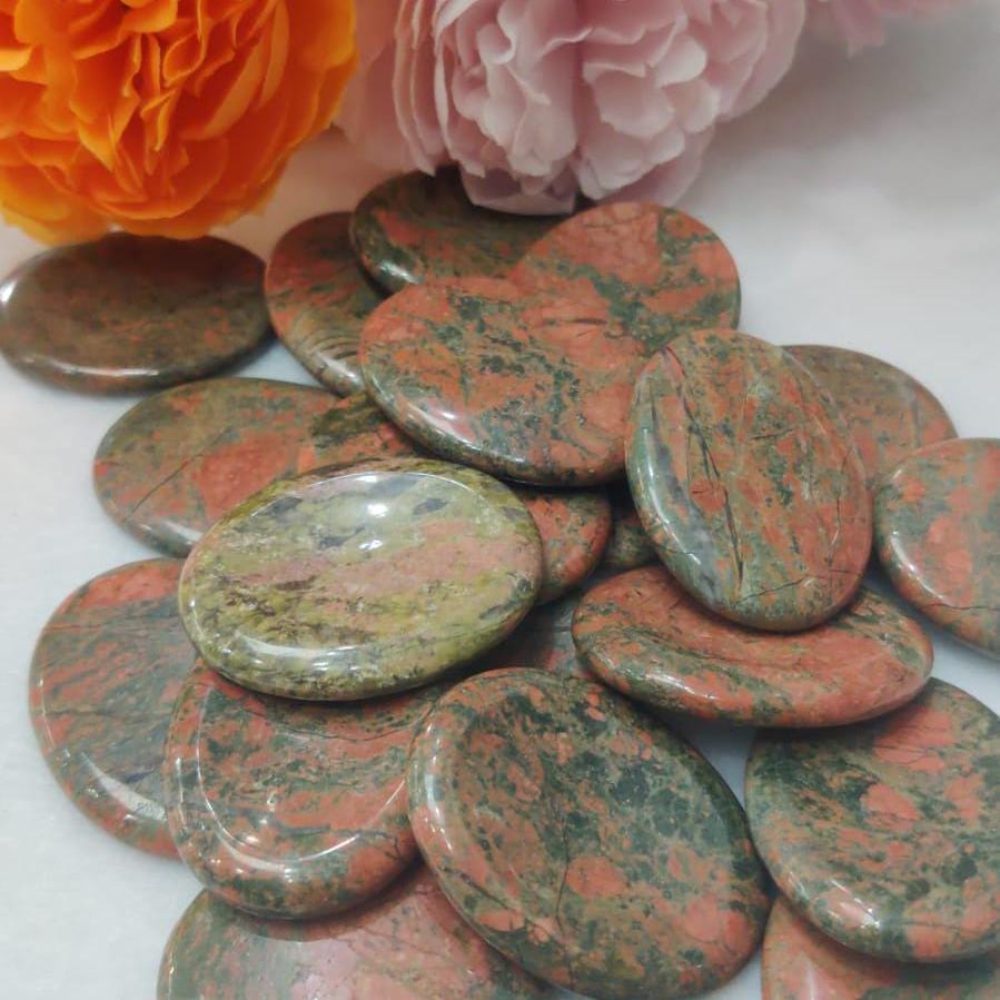 Unakite Jasper Stone Worry Stone – Crystal Worry Stone – Pocket Stone – Healing Crystal - 4cmx3cm Thumb Stone One (1) Piece