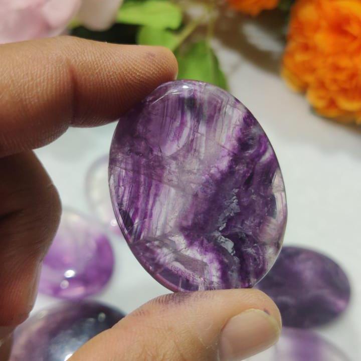 Purple Fluorite Stone Worry Stone – Crystal Worry Stone – Pocket Stone – Healing Crystal - 4cmx3cm Thumb Stone One (1) Piece