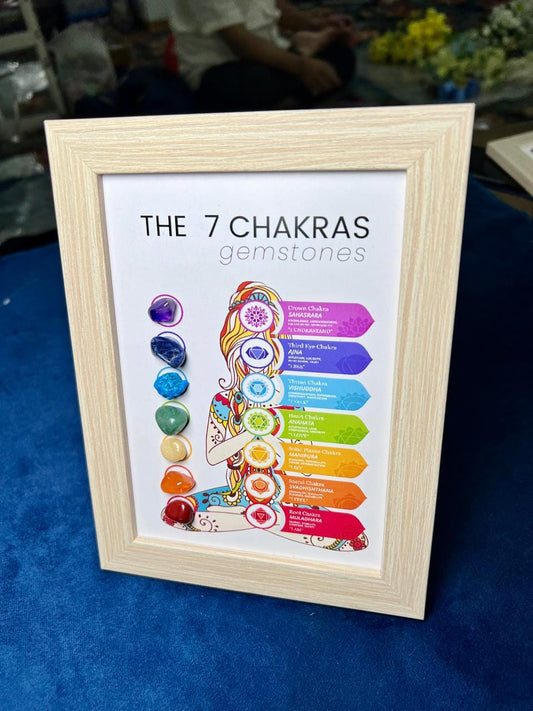 CHAKRA STONES SET Wooden Frame 7 Healing Crystals Kit with Light for Chakra Balancing & Crystal Therapy Meditation Energy Decor Gift For All