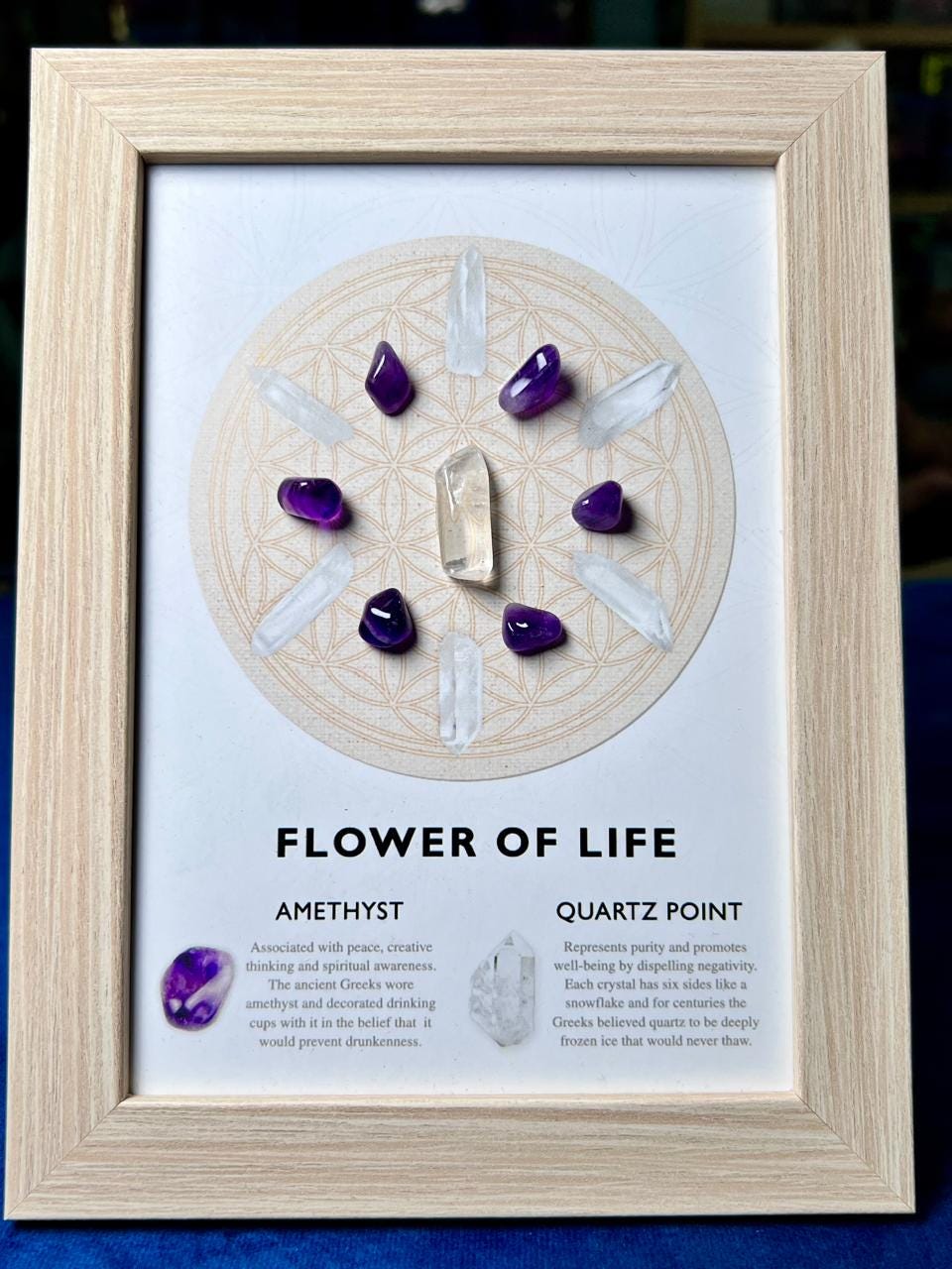 Flower Of Life Gemstone Crystal Grid Set Decoration with Wooden Frame Gift for All