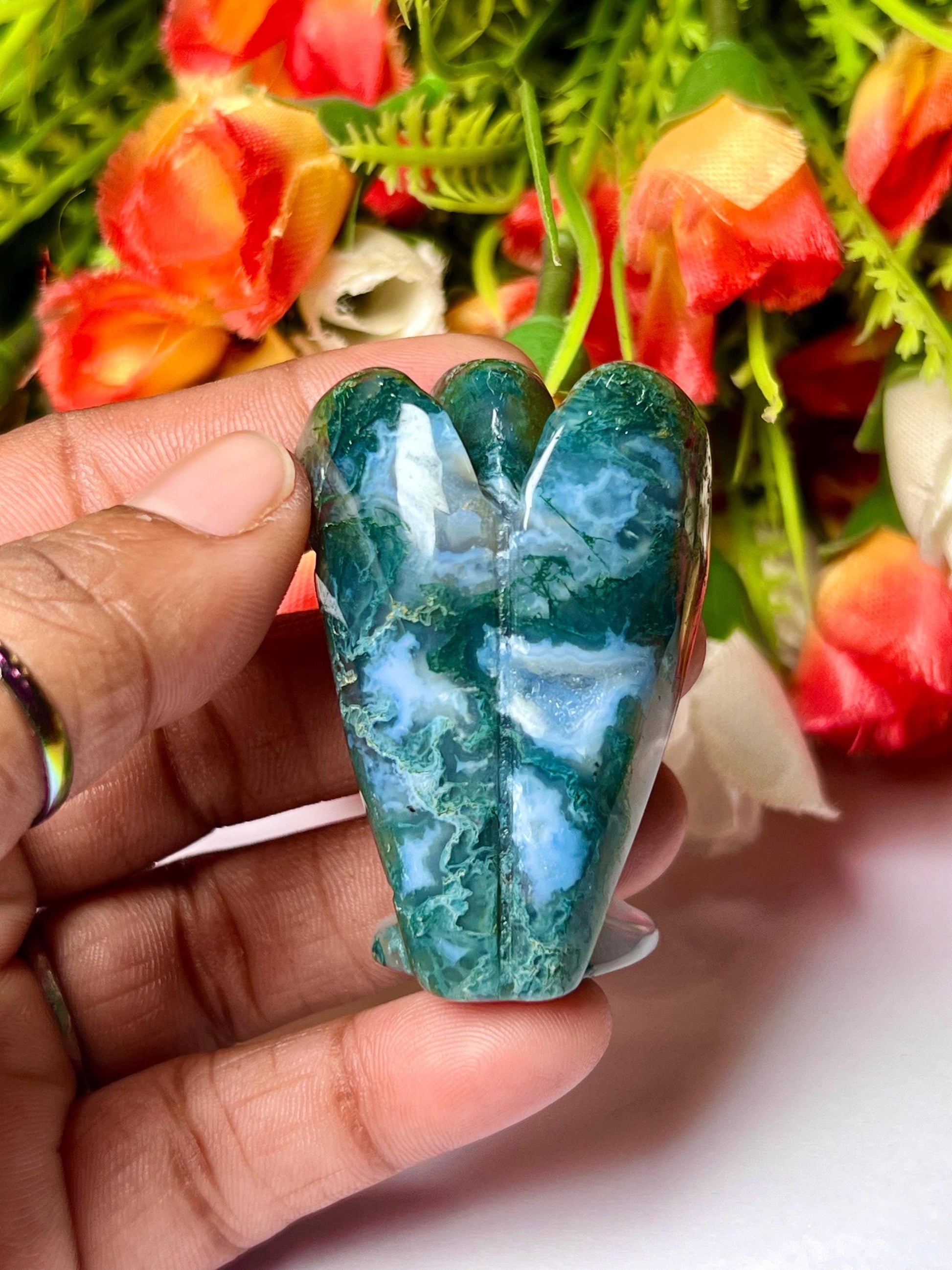 2" Angel Moss Agate Stone Guardian Angel blessed Angelic connection