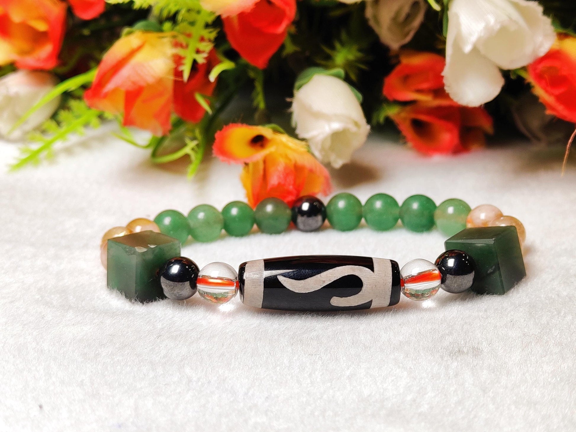 Fast Money Wealth Maker Bracelet with Tibetan Money Hook Dzi Stone, Citrine ,Green Aventurine ,Magnetite ,Himalaya Crystal Quartz