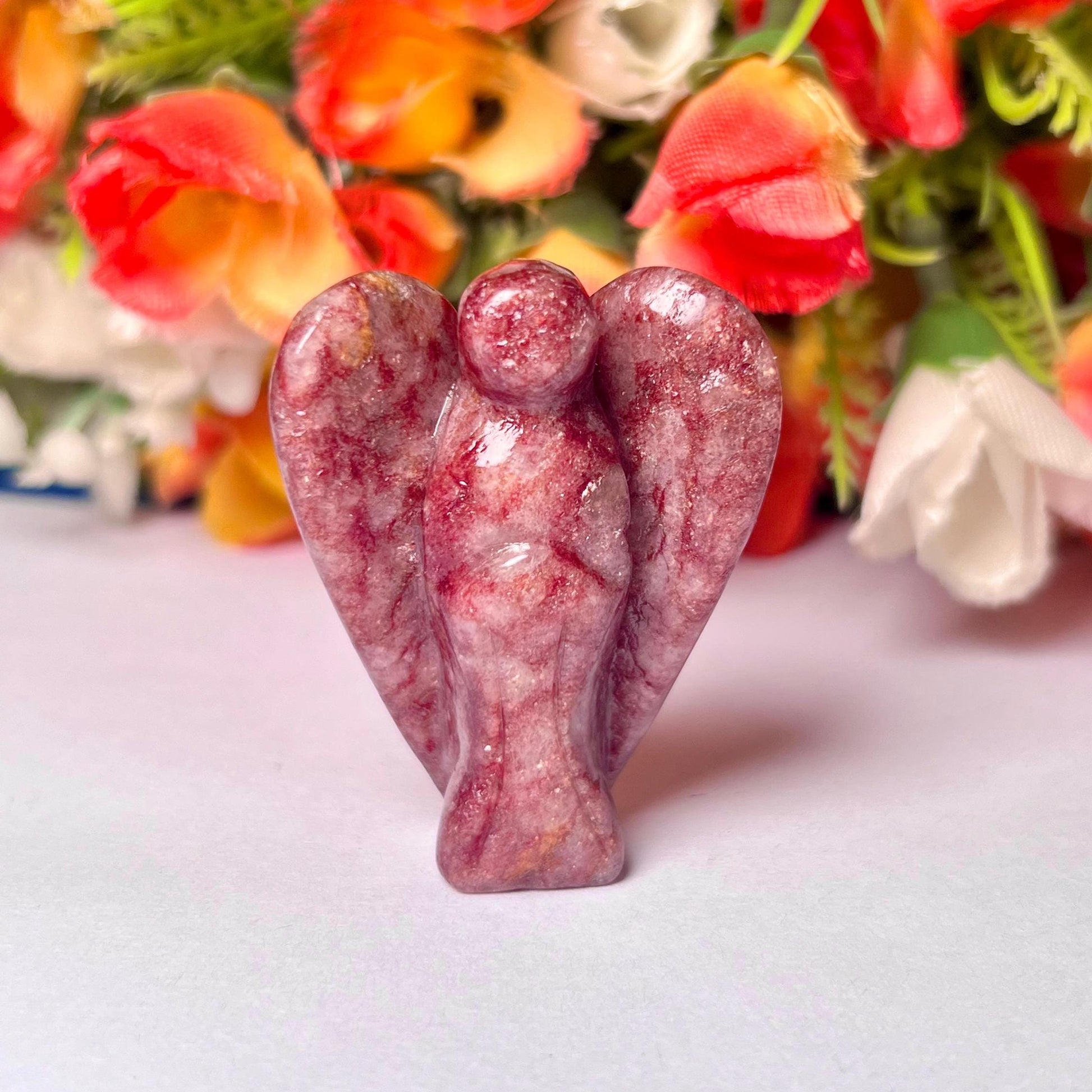 2" Angel Strawberry Quartz Stone Guardian Angel blessed Angelic connection